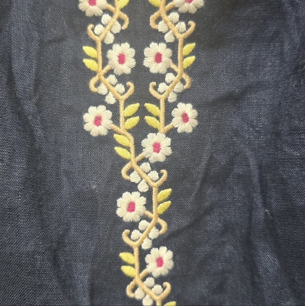 Madewell Embroidered Linen-Blend Raglan Ruffle Mini Dress In Deep Navy - Picture 8 of 8